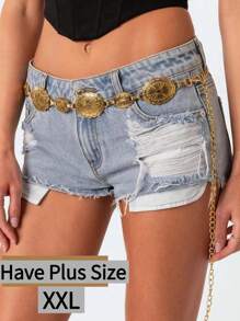 1pc Plus Size Women Oversize Boho Vintage High-End Gold Metal Belt, Fashion Waist Chain, Suitable For Dresses, Shirts, Beach, Party, Festival