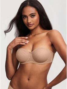 DOBREVA Women's Mesh Strapless Bra Sheer Unlined See Through Underwire Bras Plus Size - Natural - View 5