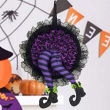 1 pièce Couronne d'Halloween de 40*26cm comme du tissu, décoration de couronne de porte d'entrée pour Halloween, pour porte, porche, fenêtre, décoration de fête intérieure - Orange/Violet