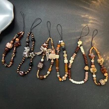 复古豹纹手机挂饰、挂绳、相机带、串珠挂绳，适用于包包、手机、相机 - 彩色 - 查看 1