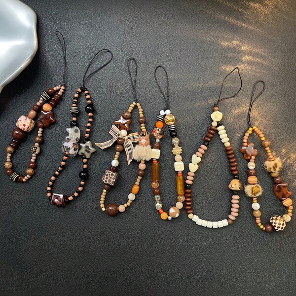 Retro Leopard Print Mobile Phone Charm, Lanyard, Camera Strap, Beaded Hanging Cord For Bag, Phone, Camera