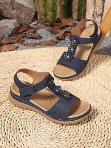 Sandalias romanas de estilo casual de talla grande 2025 con punta abierta, mujeres, sandalias planas con correa de gancho y bucle y punta abierta
