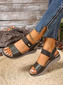 Sandalias de mujer con correa elástica estilo vintage 2025, suela blanda y liviana con cuña para damas