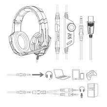 G9000 Gaming Headset, Wired Headphones With LED Lighting Effect, Stereo Sound With Microphone, Suitable For PC//Laptop/ (White) - White - View 3