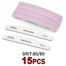 15pcs/25pcs/50pcs Half Moon Shaped Professional Nail File With 80/80, 100/180 Grit Nail File Strips