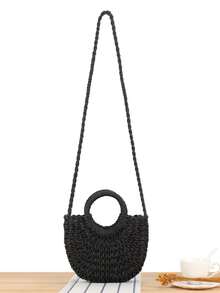 BAILEE 1 件纸编织斜挎包单肩包雏菊装饰手工小钱包手提包波西米亚夏季包适合度假旅行和时尚服装搭配和与朋友一起购物