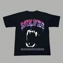 DARC WOLVES Lightning Wolves Mens And Womens Oversize T Shirt Darcsport Vintage Outdoor Tee Hip Hop Streetwear Loose - 黑色 - 查看 1