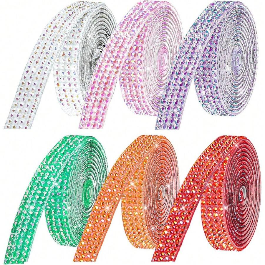 Entrega local: Cinta con rhinestones autoadhesiva, 12 rollos de tiras brillantes, tiras de rhinestones de 12 yardas para manualidades DIY, rhinestones para artesanía - 6 colores-2 - Ver 1