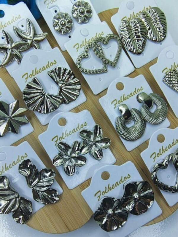 Brincos Femininos Folheado Prata Bijuteria 6 Pares Sortidos