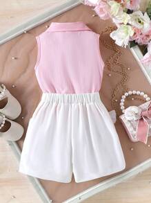 2 peças/Conjunto Top Sem Mangas e Shorts com Estampa Floral Fofa Jovem, Verão