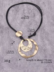1pc Fashion Oval Hollow Alloy Pendant Necklace, Unisex, Black Wax Cord Simple Hip-Hop Necklace, Suitable As Gift For Boyfriend Or Girlfriend