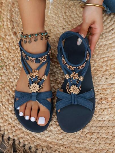 Women's Fashionable Bohemian Style Flat Sandals, Casual Versatile, Suitable For Weddings, Parties, Outdoor, Beach