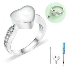 Anel de urna em forma de coração para cinzas de animais de estimação/humanos, joia memorial, anéis de dedo para cremação com pegada de pata - formato de coração - Ver 1