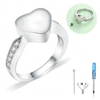 Hjärt-urnring för husdjur/mänsklig aska minnesmärke smycken tassavtryck kremeringsfingerringar