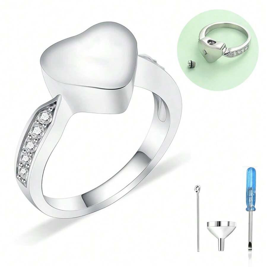 Anel de urna em forma de coração para cinzas de animais de estimação/humanos, joia memorial, anéis de dedo para cremação com pegada de pata - formato de coração - Ver 1