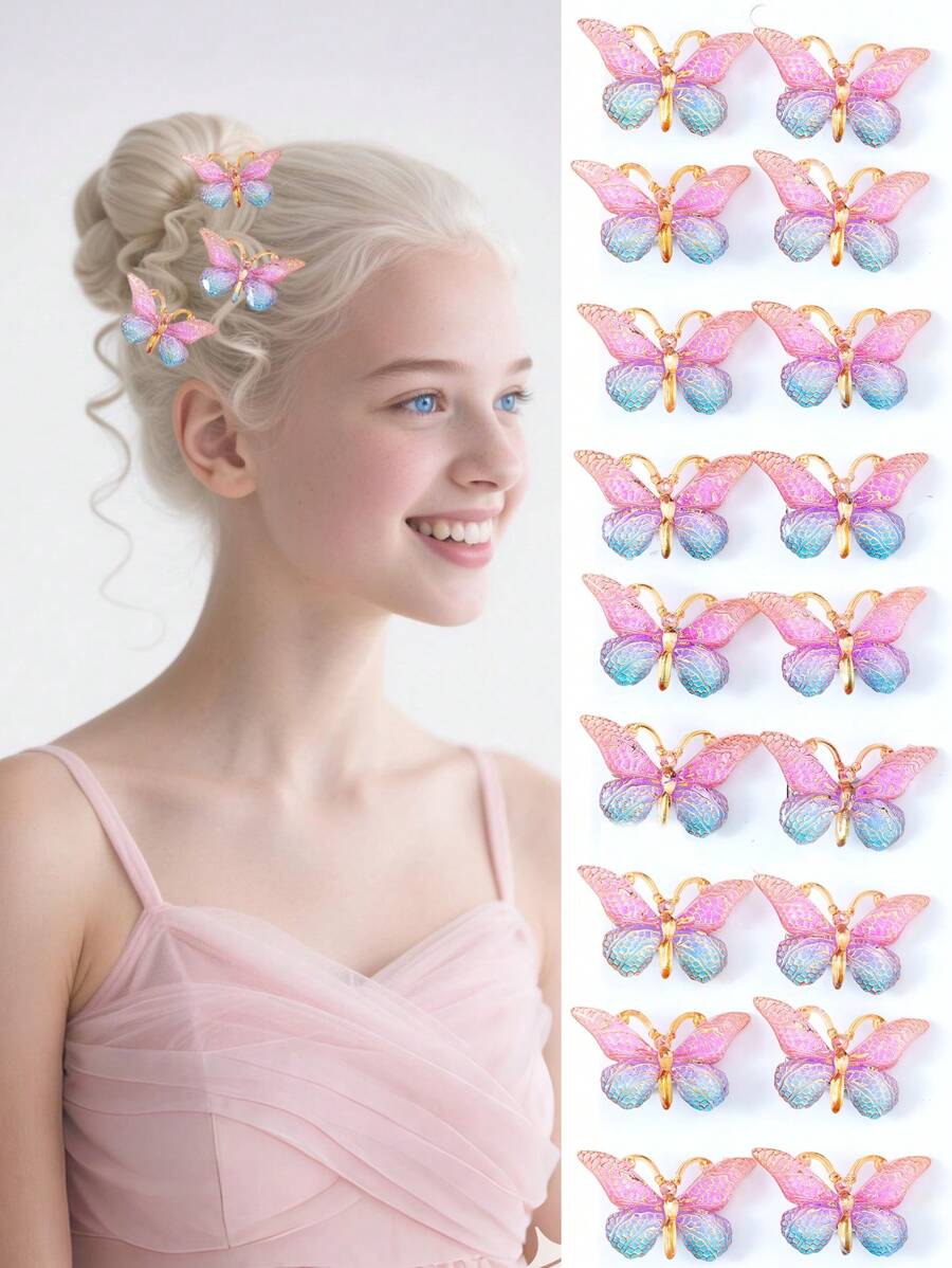 10 pièces/set Pinces à cheveux papillon 3D mignonnes et colorées dégradées pour filles, accessoires capillaires pour filles, convenant pour les fêtes, le port quotidien et un cadeau idéal. Pinces, pinces à cheveux, barrettes, barrettes à cheveux, fournitures scolaires