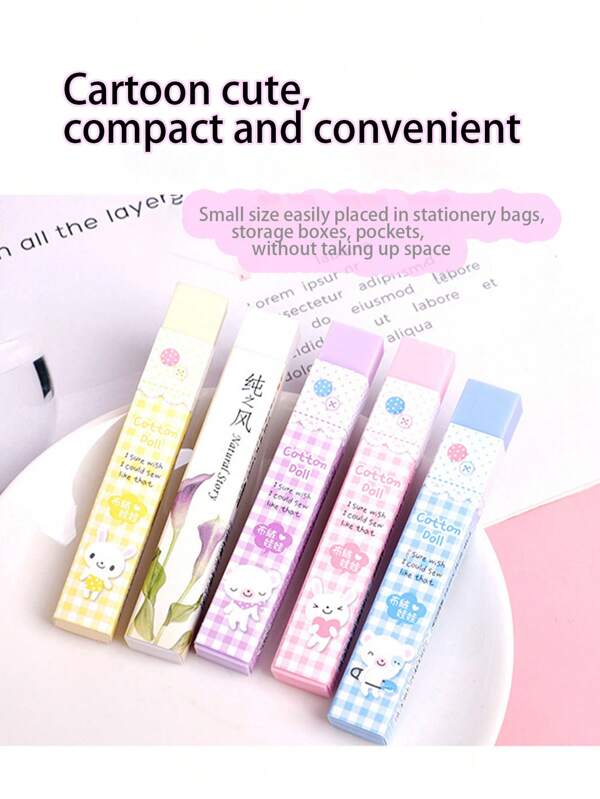 2pcs/Set 4 Random Colors Creative Cute Long Erasers, Neat Cleaning Korean Student Stationery Supplies School Supplies,Back To School