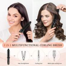 A Professional 3-In-1 Ionic Hair Styling Tool, Curling Iron And Straightening Iron, Hot Curling Iron Brush, 1in Size, Double Heat Setting (160°C/180°C), Ergonomic Handle, No Damage | Unisex Mini Curling Iron, Suitable For All Hair Types - UK Plug(220-240V) - View 10