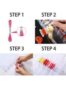 Embroidery Floss Organizer – Cross Stitch Thread Storage Box With Bobbin Winder, 1 Removable Tray With 24 Compartments, 40 Hard Plastic Floss Bobbins And Stickers For Craft DIY Embroidery Sewing Storage - White - View 4