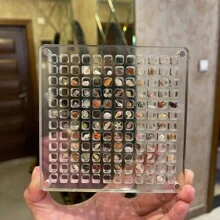 1 PIEZA Caja de almacenamiento con 36 compartimentos de acrílico transparente cuadrada estilo playa para exhibir especímenes de micropierdras, caja de almacenamiento de escritorio para joyas artesanales, caja de decoración, caja de almacenamiento DIY, regalo de vacaciones