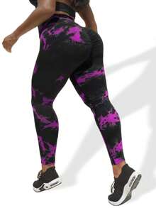 Plus Size Women Seamless High-Waisted Yoga Pants, Oversized Yoga Pants Are Very Fat, Can Be Worn With A High Waist And Nude. They Are 9/10 Plus Size Leggings, Yoga Pants And Leggings Yoga Pants Plus Size Plus Size Gym Clothes Tie-Dye - Cà vạt tím - Xem 5