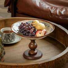 1 Stück chinesische hochwertige Keramik Obstschale im Vintage-Stil, Retro Holz-Hochfuß Obstplatte, Keramik Obstschale für Wohnzimmer, Haushalt Snackplatte, Hochständer Dessert Präsentationsteller, Luxus Trockenobstteller, Dekorative Platte, Restaurant dekorative Obstschale, Flur Aufbewahrungsplatte, Eingangsbereich Schlüsselablage