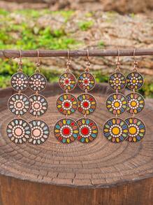 TopHanqi Conjunto de 3 pares de brincos vintage estilo boho com pingente de gota de óleo para mulheres, brincos com pingente geométrico multicolorido, versáteis para uso diário, praia, viagem, encontro, presente, todas as estações