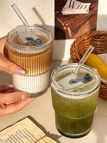 1套咖啡杯套装-（带盖吸管款和裸杯款）简约透明咖啡杯，家用冷饮杯，牛奶杯，果汁杯，汽水杯，冰淇淋杯-厨房小工具，咖啡厅，餐厅，夏季旅行咖啡杯套装 - 彩色 - 查看 10