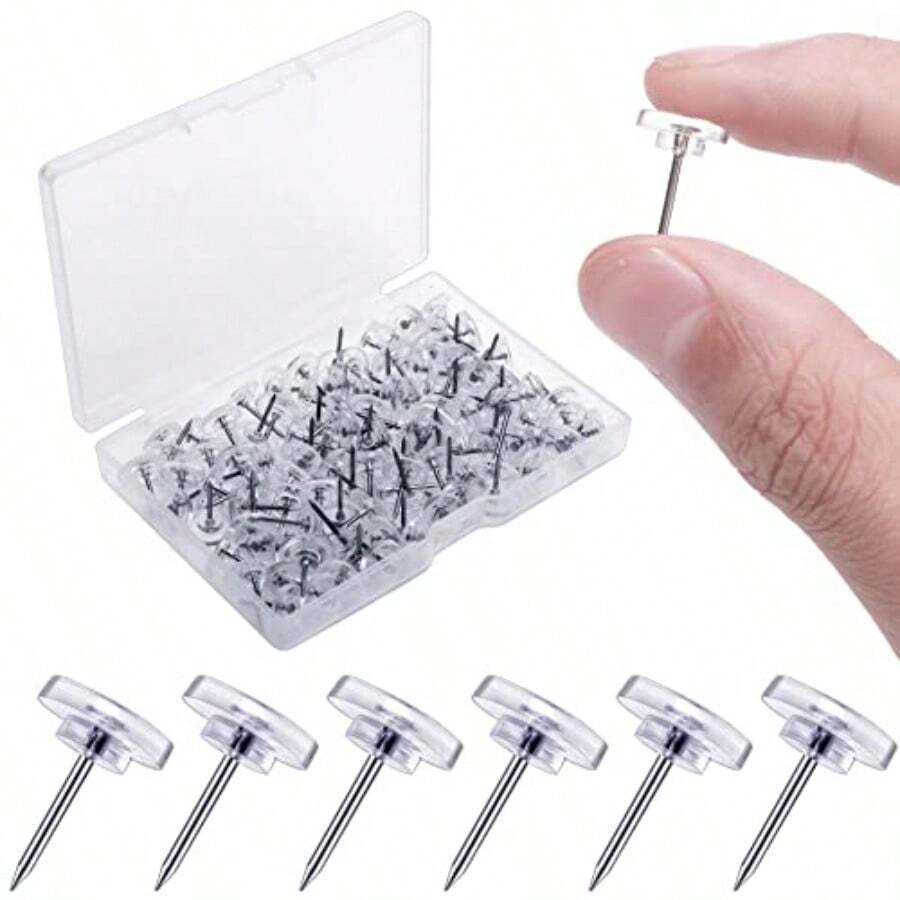 Clear Thumb Tacks For Wall Hangings Plastic Clear Push Pins 150 Count For Cork Board Flat Head Thumb Tacks For Bulletin Board Posters Photos Postcards Maps Office Home Decorative 150 XBH - Clear - View 1