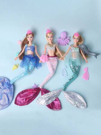 DOLL MEET 12.5IN Mermaid Tail Toys 1/6 BJD 32cm Joints Movable Classic Doll Match Crown Comb Molded Detail Accessories Princess Toys For Girls