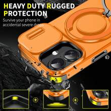 军工防摔旋转 360° 防摔手机壳支架适用于 Apple 11/12/13/14/15/16 Pro Max、Galaxy S22/23/24+ A04/A05/A14/A15/A24/A25/A34/A54、Pixel、Redmi 系列防水防震防刮 - 橘色 - 查看 4