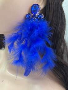 1 Cặp bông tai đính pha lê và lông vũ gợi cảm nhiều màu sắc, Phụ kiện dự tiệc thời trang - lông vũ - Xem 29