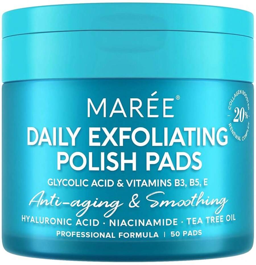 MAREE Glycolic Acid Polishes - Toner Pads For Face Cleansing - Tea Tree Oil, Salicylic Acid & Vitamins E, B3, B5 - Facial Peel & Radiance Deep Cleaning Effect - 50 Count Halloween Christmas New Year - Glycolic Pads - 查看 1