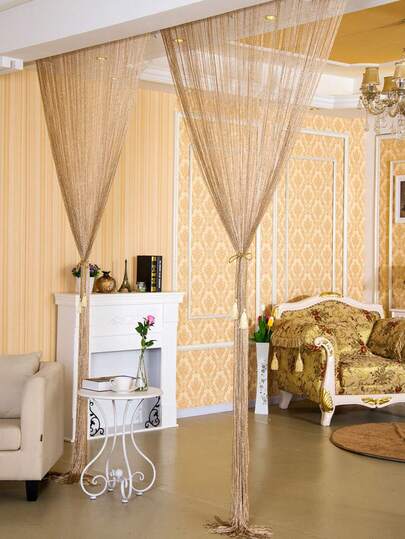 1 件 100*200 厘米家居/客厅银色金属线绳窗帘，加厚流苏装饰窗帘，适用于婚礼/仪式、入口装饰