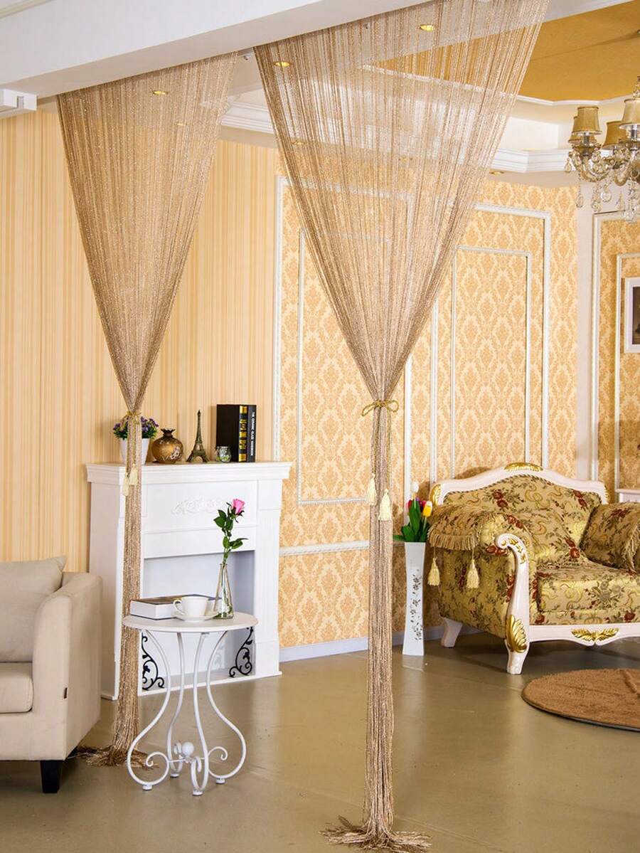 1 件 100*200 厘米家居/客厅银色金属线绳窗帘，加厚流苏装饰窗帘，适用于婚礼/仪式、入口装饰