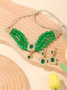 1 套女士项链耳环首饰套装，中东时尚首饰套装，复古宫廷风格新娘婚礼项链耳环套装 - 水滴形 - 查看 8