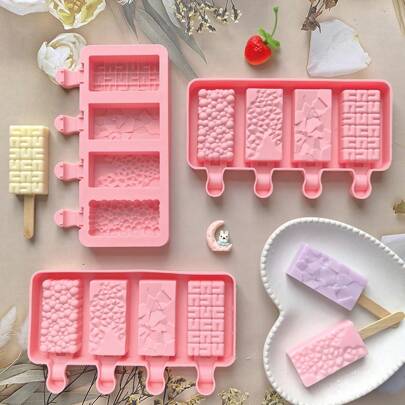 1 molde de sorvete de 4 formatos, molde de silicone para picolé, adequado para chocolate, sobremesa, pudim e fabricação de cubos de gelo