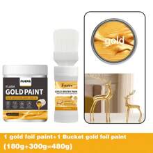 Gold/Silver Foil Paint, 180g/300g, Various Sizes, Water-Based, Suitable For Indoor/Outdoor, Metal, Wood Surfaces, Contains /Silver Powder