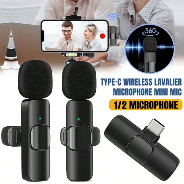 Micrófono mini inalámbrico de solapa con cancelación de ruido para todos los dispositivos - Micófono de clip para grabar, grabar vídeo, transmisión en vivo al aire libre, micrófono compacto de reducción de sonido compatible con iPhone, Android, vacaciones de verano, grabación de audio/video, entrevistas, Sets y transmisión de micrófono en directo para teléfono