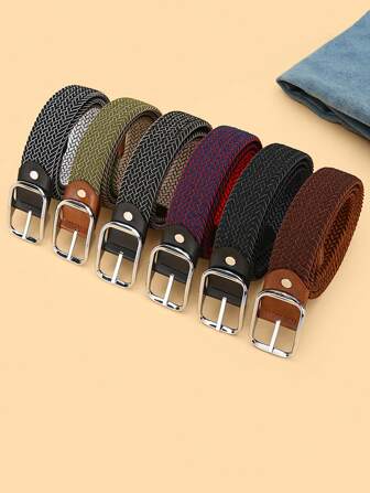 1pc Bicolor Plaid Elegant Casual Polyester Elastic Reversible Waist Belt, Unisex, All Season