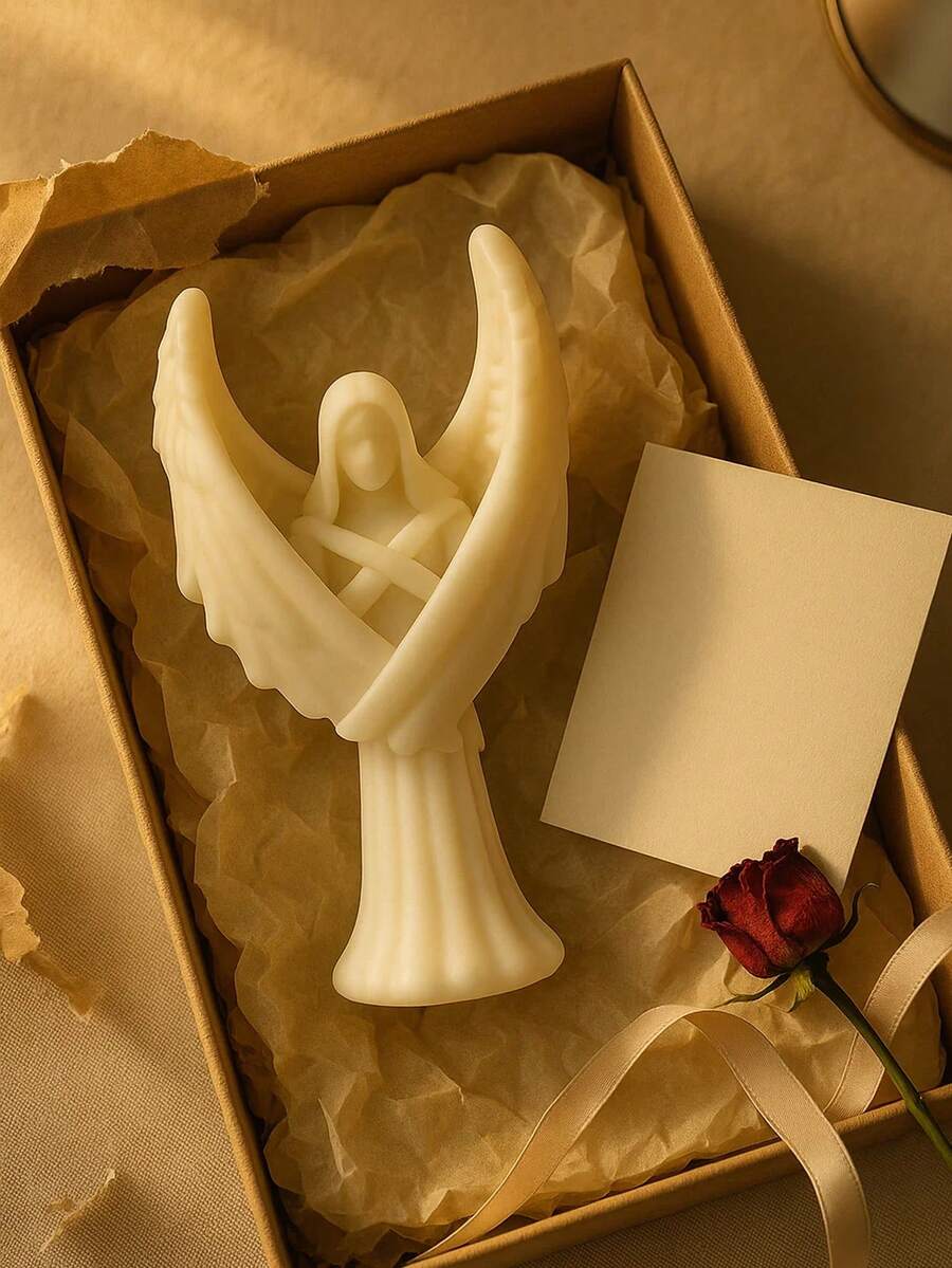 1 件极简主义天使雕像，带折叠翅膀的精神树脂家居装饰，白色和黑色桌面装饰，适用于卧室、书桌、礼品盒、毕业典礼、乔迁或安静的角落 - 彩色 - 查看 1