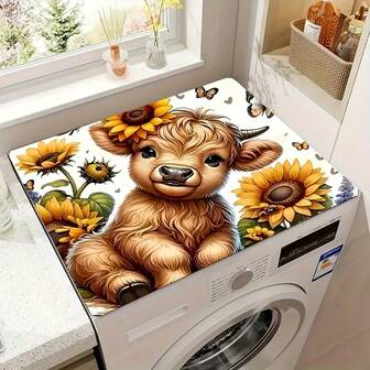 1pc Pastoral Highland Cattle Pattern Tableware Absorbent Pad, Daily Decoration, Quick Drying Anti-Slip Protective Pad, Suitable For Washing Machines, Dryers, Dishwashers.
