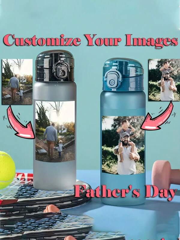 1 26-Ounce Custom Photo And Name Water Bottle - Durable Plastic Glass With Lid And String, 3D UV Printed Personalized Design, Perfect For Travel, Beach Outings And Unique Gifts (Black, Pink, Blue),Brunch-Ready