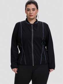 1PC Plus Size Women's Sauna Suit Weight Loss Long Sleeve Zipper Exercise Jacket Gym Sweatshirt - 黑色 - 查看 4