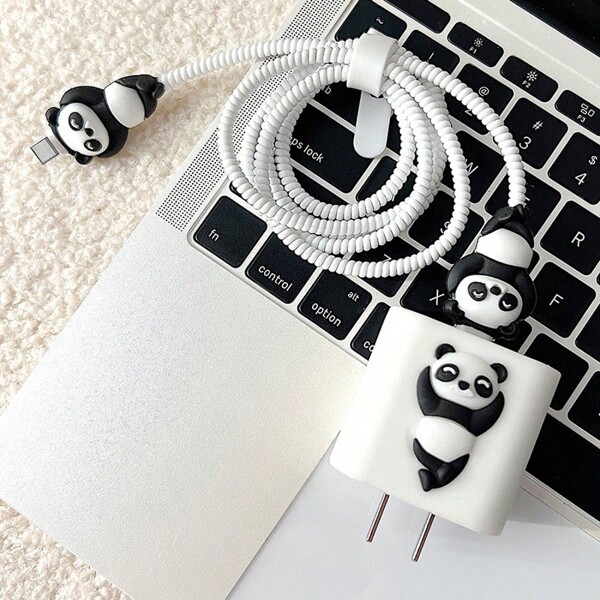 New Cartoon Panda Apple Charger Head Protective Case, Cable Winder, Charger Adapter, Data Cable Protective Cover