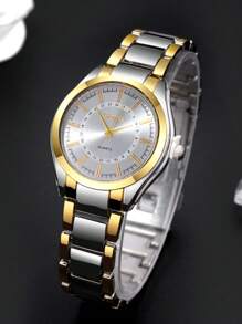 1 relógio feminino casual moderno, mostrador redondo versátil, relógio casual compacto de quartzo com tira de aço em liga, adequado para festivais, festas e uso diário, o melhor presente para mulheres.