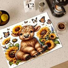 1pc Pastoral Highland Cattle Pattern Tableware Absorbent Pad, Daily Decoration, Quick Drying Anti-Slip Protective Pad, Suitable For Washing Machines, Dryers, Dishwashers. - Multicolor - View 12