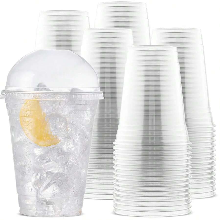 50/40/30/20/15/10pcs Transparent Plastic Cups With Lids, 12oz Disposable Iced Coffee, Smoothie, Juice, Bubble Tea Cups, Suitable For Parties And Desserts, Great For Christmas, Valentine's Day, Halloween, Thanksgiving, Party Essentials | With Lids | Durable Plastic - Transparent - View 1
