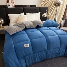 Ultra Soft & Skin-Friendly Milk Velvet Lamb Wool Blanket - Warm & Cozy Quilt For Autumn/Winter, Soft & Warm Comforter, Bedding Blanket, Super Soft & Comfortable, Suitable For Sofa, Bed, Office And Travel - Multipurpose All-Season Gift, Christmas, Valentine's Day, New Year - Blue+Gray - View 6