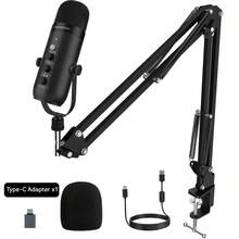Haomuren Gaming Microphone Kit For Phone/PC/Laptop,Podcast Condenser USB Mic With Boom Arm, Cardioid Microphone With Mute Button,Echo Volume Gain Knob,Adjust Monitor For Living Streaming, Recording, Podcasting, No Lightning Adapter - Black - View 11